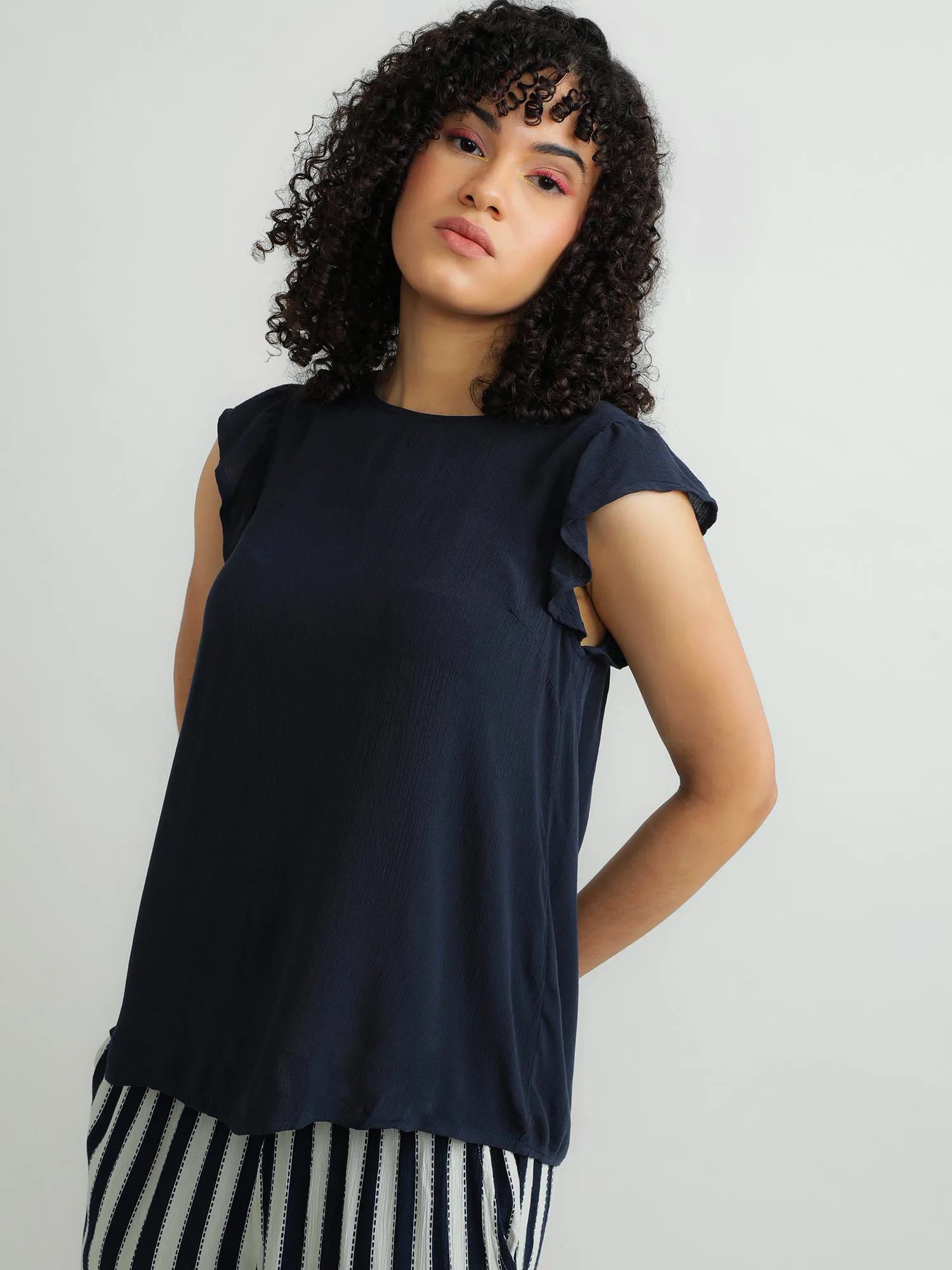 Women Viscose Navy Elegant Top