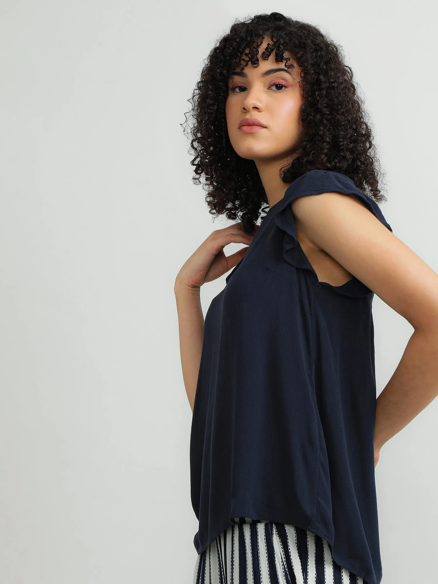 Women Viscose Navy Elegant Top