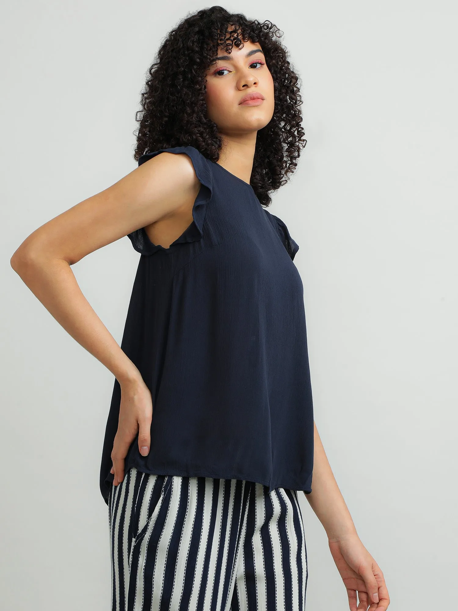 Women Viscose Navy Elegant Top