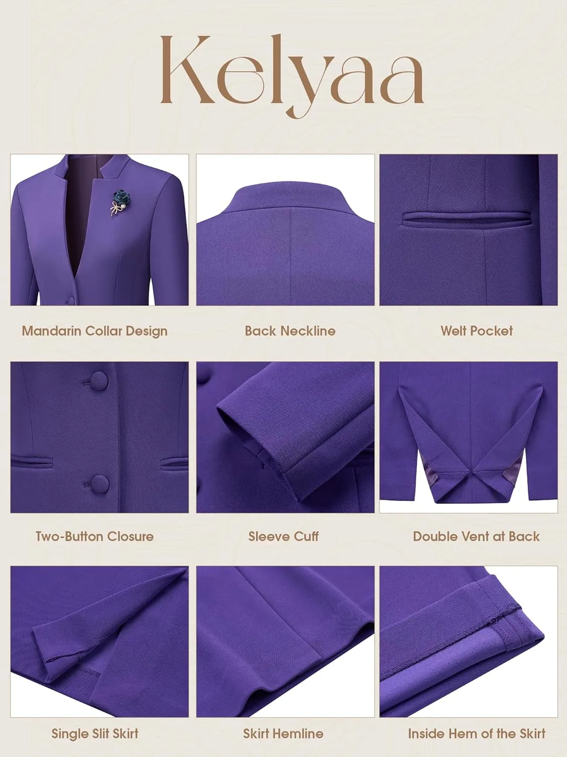 Women's 2 Piece Suit Skirt Set Business Office Work Blazer Jackets and Pencil Skirt with Slit