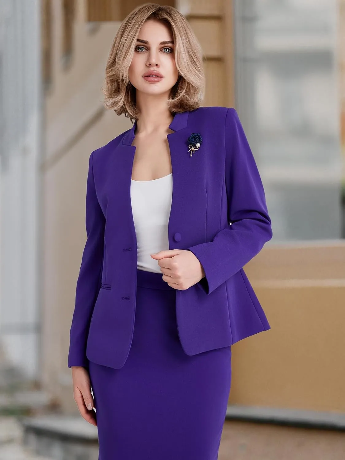 Women's 2 Piece Suit Skirt Set Business Office Work Blazer Jackets and Pencil Skirt with Slit