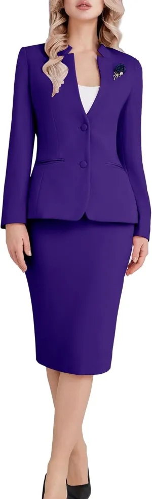 Women's 2 Piece Suit Skirt Set Business Office Work Blazer Jackets and Pencil Skirt with Slit