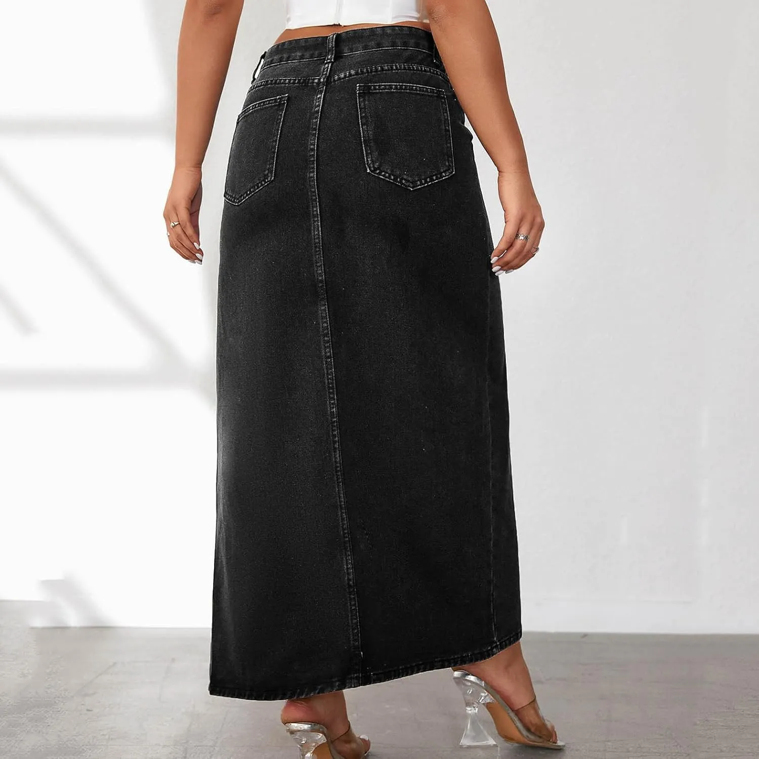 Women's Denim Skirts Classic Versatile Skirts Fashion Side Split Skirt High Waisted Comfort Cargo Skirts Summer