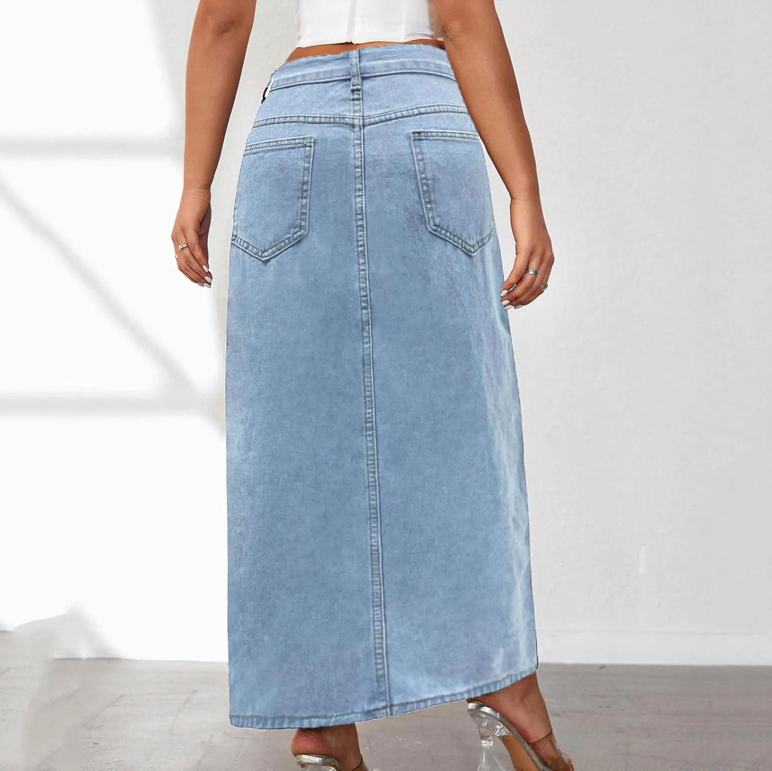 Women's Denim Skirts Classic Versatile Skirts Fashion Side Split Skirt High Waisted Comfort Cargo Skirts Summer