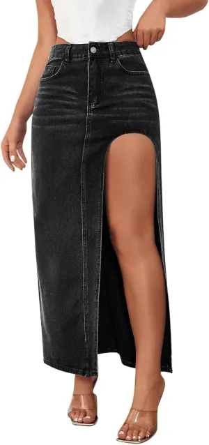 Women's Denim Skirts Classic Versatile Skirts Fashion Side Split Skirt High Waisted Comfort Cargo Skirts Summer