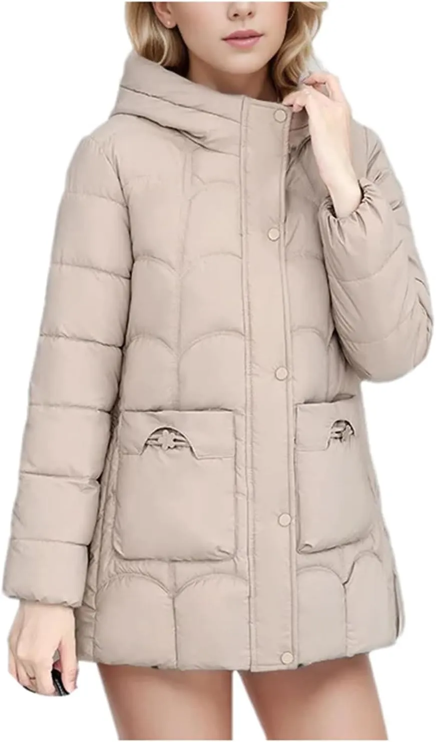 Women's Down Cotton Warm Coats Winter Stylish Midi Length Hooded Lightweight Padded Jacket Winter Parka