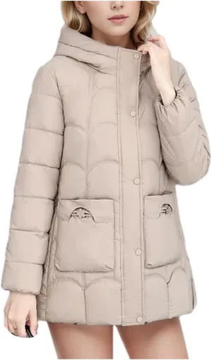 Women's Down Cotton Warm Coats Winter Stylish Midi Length Hooded Lightweight Padded Jacket Winter Parka