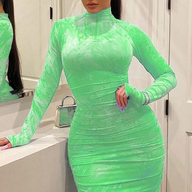 Women's Dress Pleated Zipper Printing Tight Long evening elegant Outfit