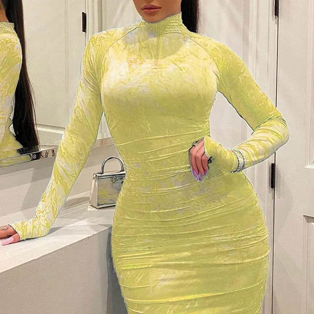 Women's Dress Pleated Zipper Printing Tight Long evening elegant Outfit
