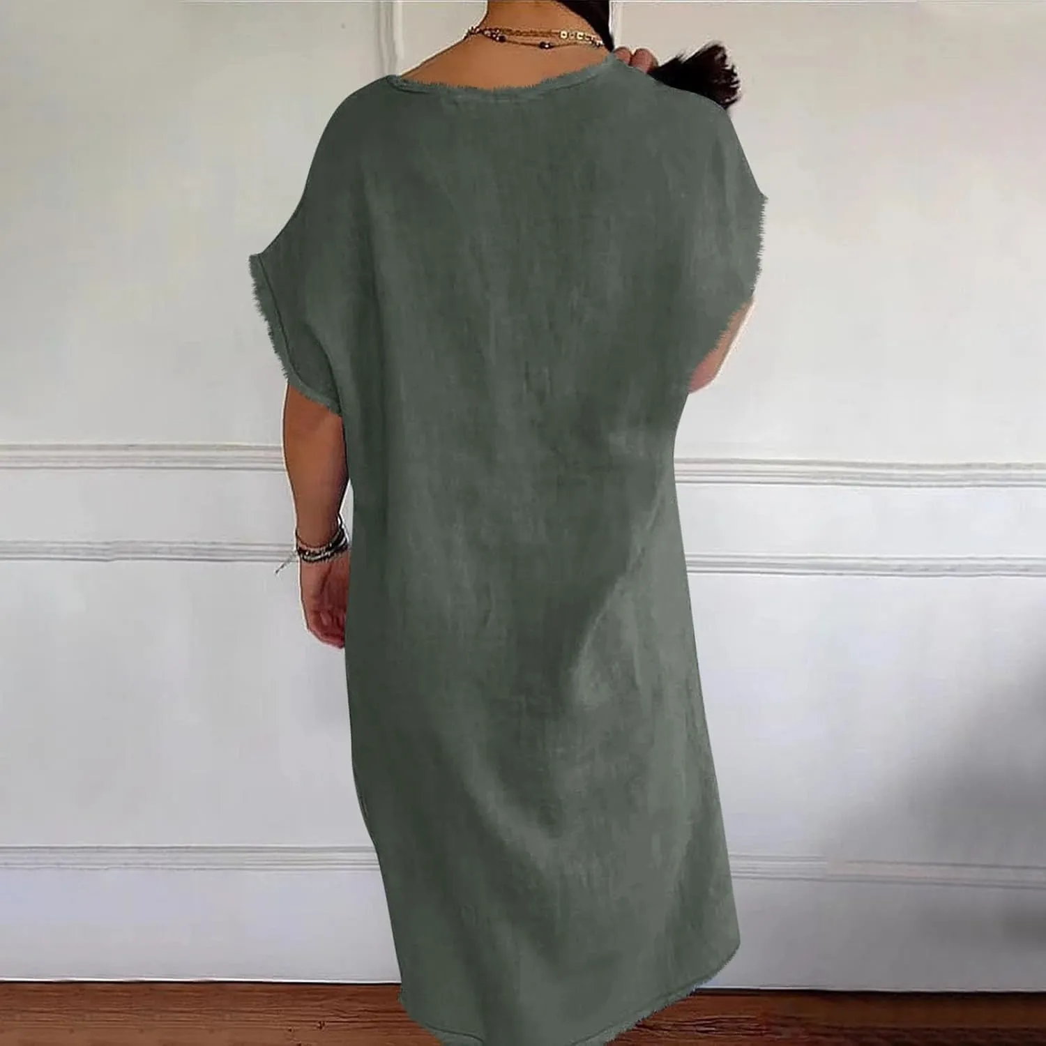 Women's Flowy Summer Dress 2025 Trendy Short Sleeve V Neck Swing Dresses Fashion Smooth Side Split Dresses