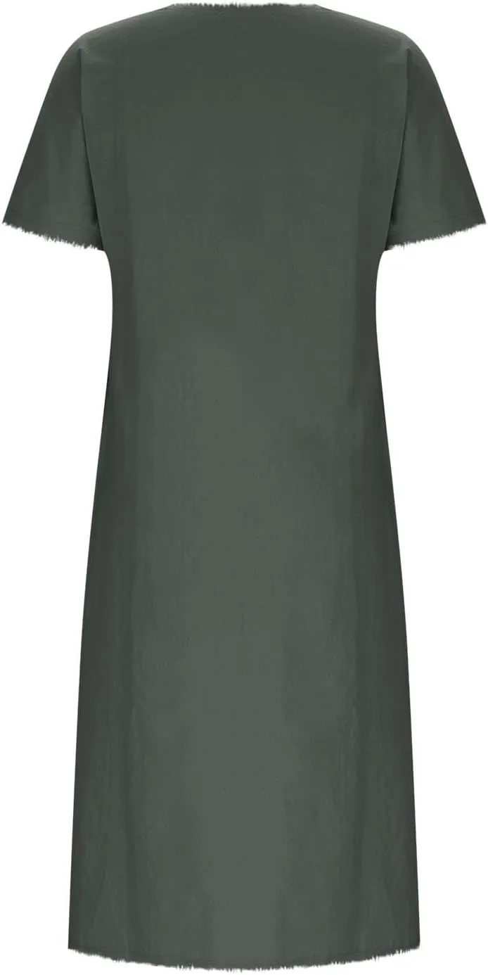 Women's Flowy Summer Dress 2025 Trendy Short Sleeve V Neck Swing Dresses Fashion Smooth Side Split Dresses