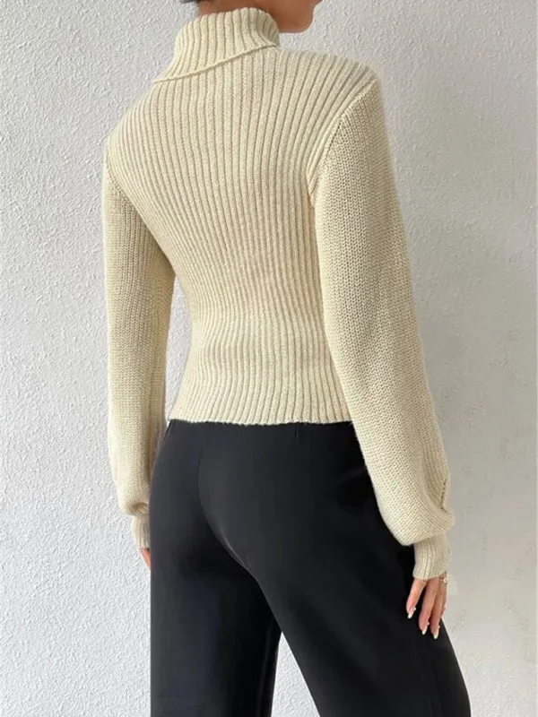 Women's loose versatile sweater turtleneck hollow sweater outer top