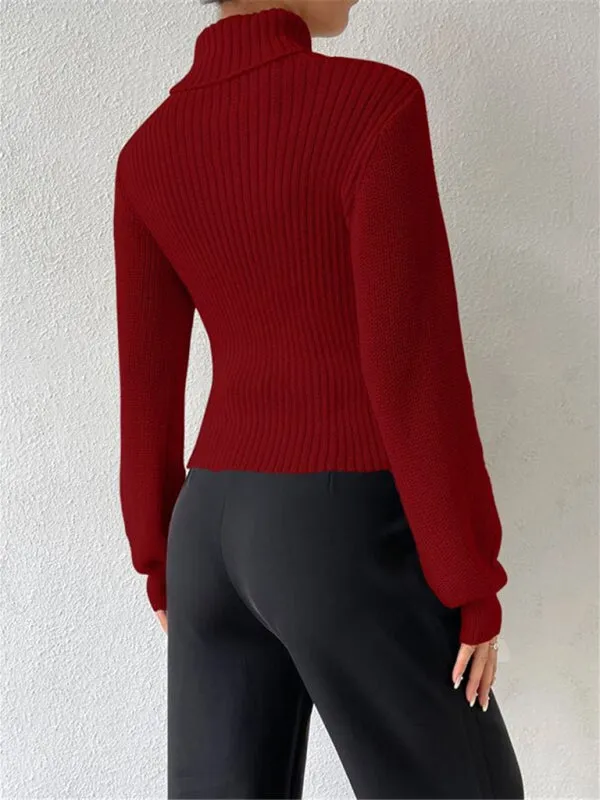 Women's loose versatile sweater turtleneck hollow sweater outer top