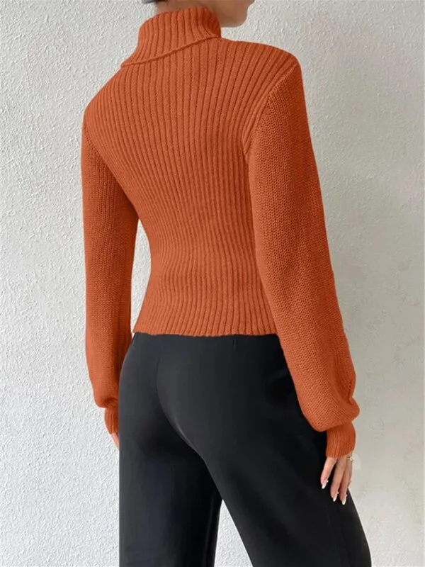 Women's loose versatile sweater turtleneck hollow sweater outer top