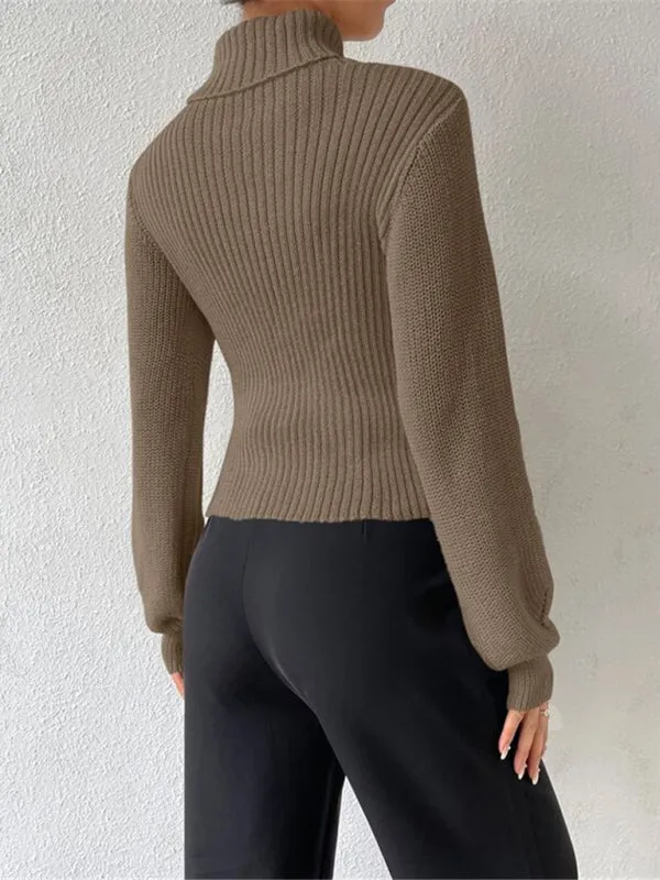 Women's loose versatile sweater turtleneck hollow sweater outer top