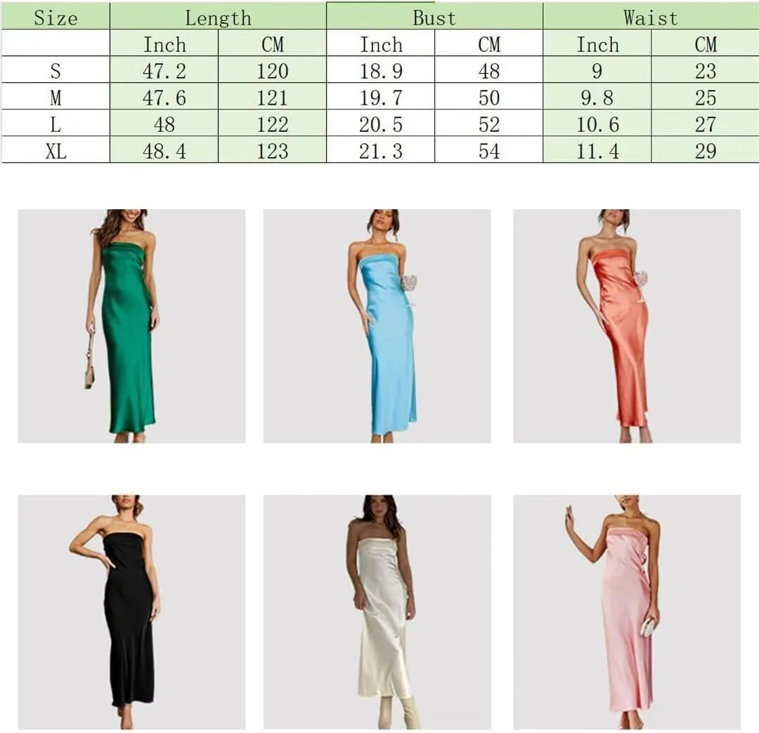 Women's Satin Tube Sexy Backless Formal Wedding Guest Evening Party Maxi Dresses Gala Dress