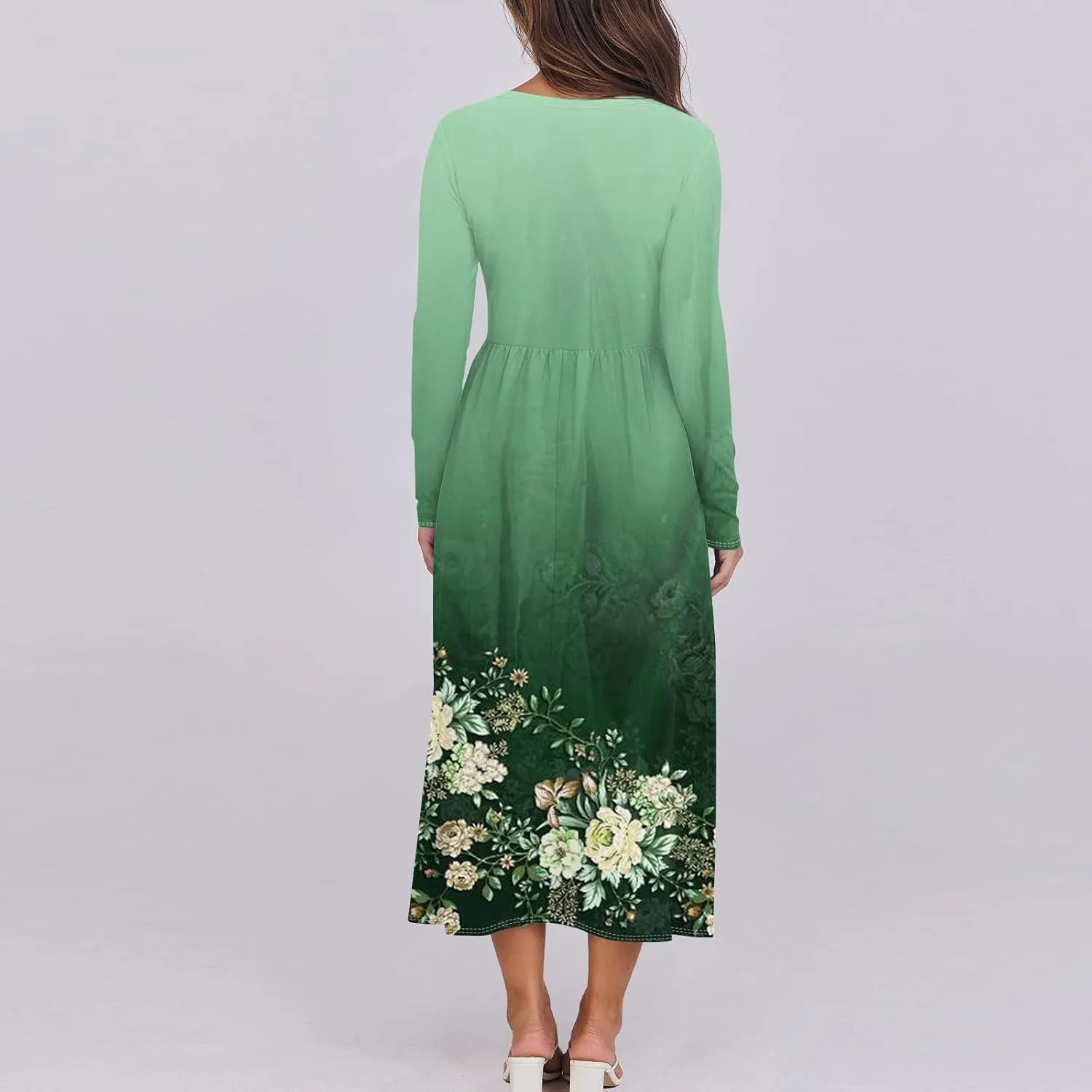 Womens Spring Dresses 2025 Long Sleeve O Neck Midi Trendy Summer Elegant Boho Holiday Fitted Dress