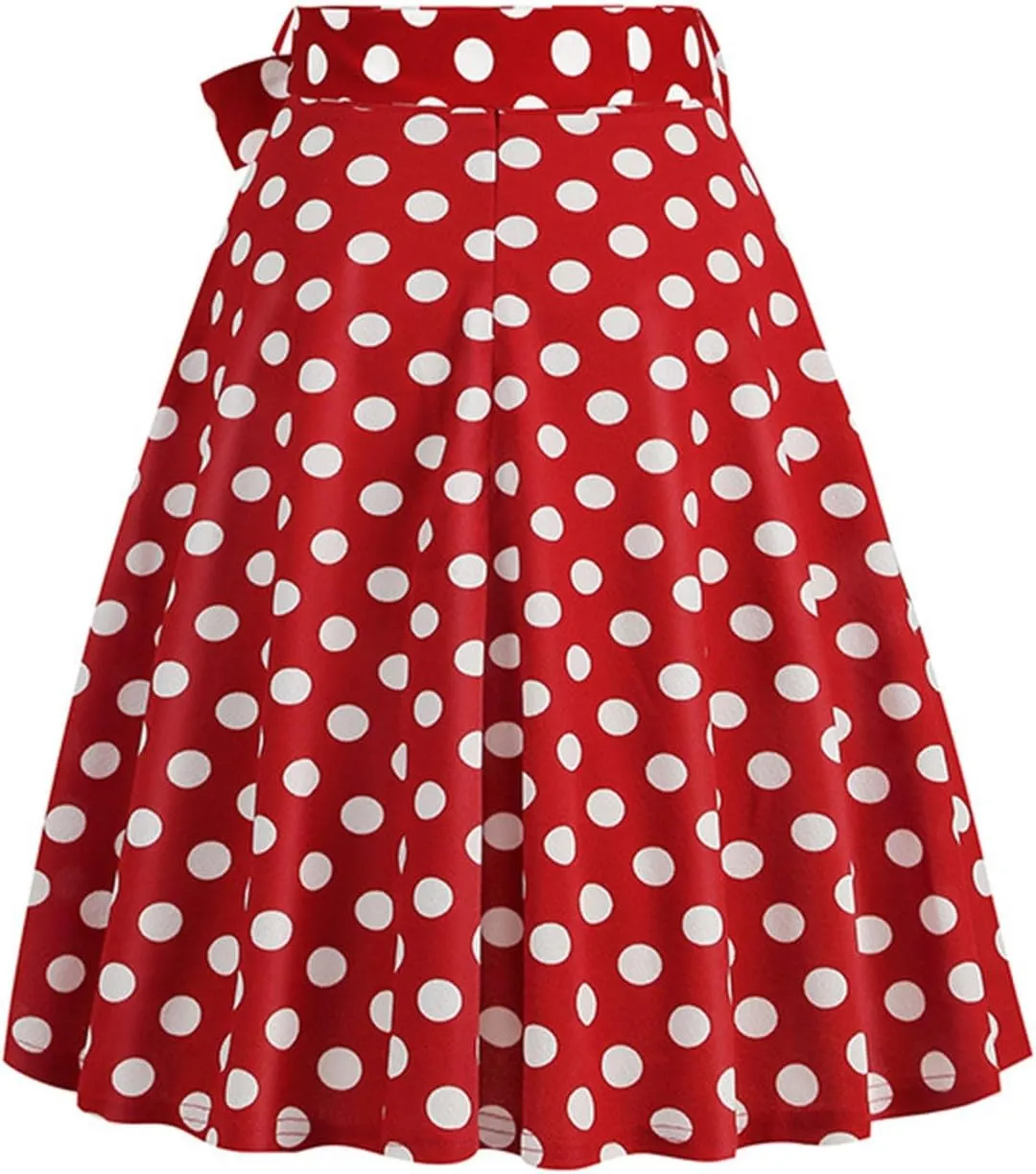 Women's Y2K Skirts Drawstring Stretch Waisted Skirt Basic Versatile Stretchy Polka Dot Skater Skirt 2025 New
