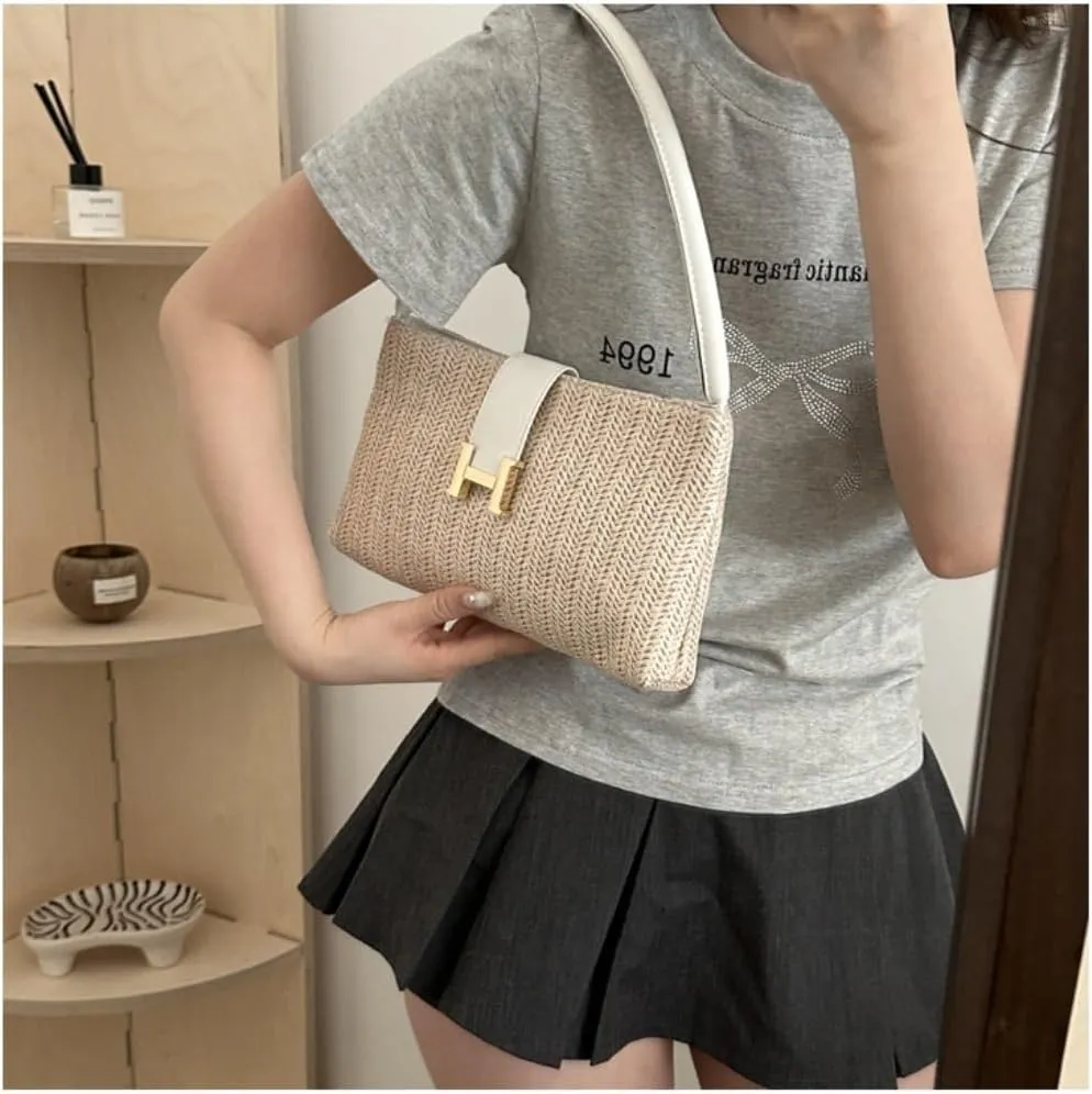 Woven bag,vacation handbags,Straw Bag Straw bag summer versatile niche design shoulder armpit bag Straw Bag Tote