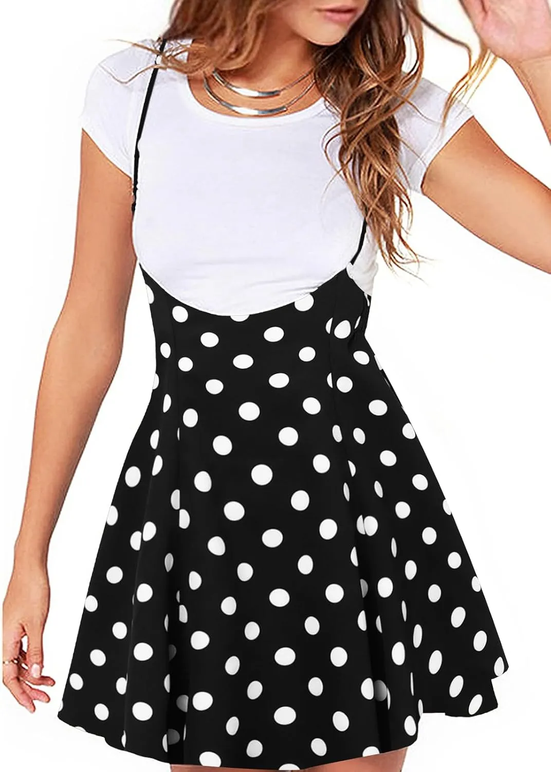 YOINS Women's Suspender Skirt Basic High Waist Versatile Flared Skater Skirt