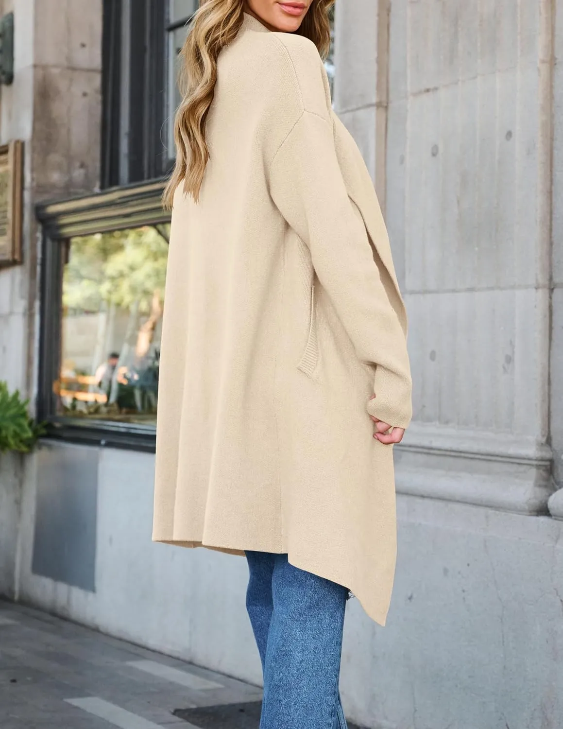 ZESICA Women's Casual Lapel Cardigan Long Sleeve Open Front Irregular Hem Soft Knitted Sweater Coat with Pockets